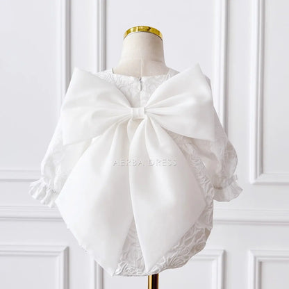 Wedding Flower Girl Dress Square Neck Long sleeves Baby Wrap Buttocks Bow Girl One-Year-Old Birthday Party Dress Cute Princess Dress