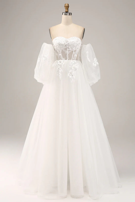 AerbaDress Off the Shoulder Tulle Wedding Dress with Appliques