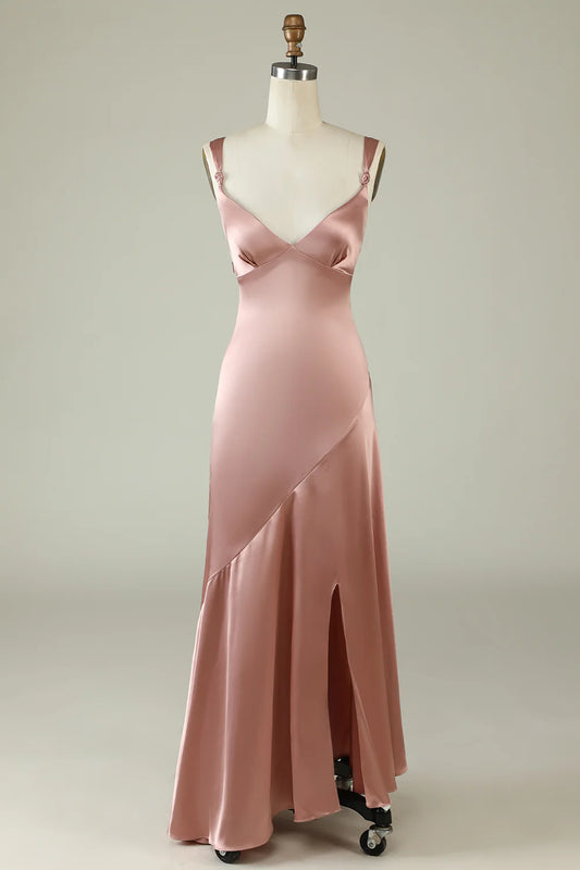 AerbaDress Blush Asymmetrical Bridesmaid Dress with Slit