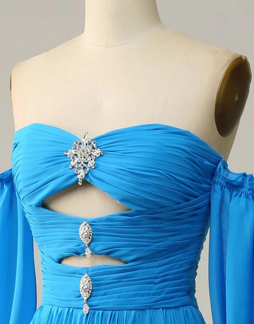 AerbaDress Prom Dress Elegant A-Line Court Train With Detachable Sleeves