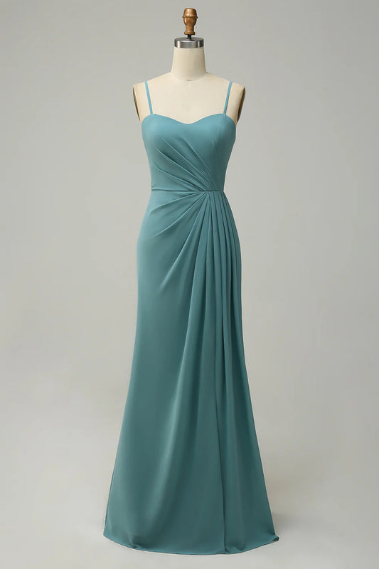 AerbaDress Green Draped Long Chiffon Bridesmaid Dress
