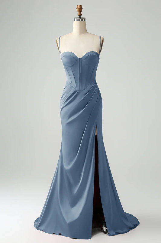 AerbaDress Prom Dress Mermaid Spaghetti Straps Pleated Corset