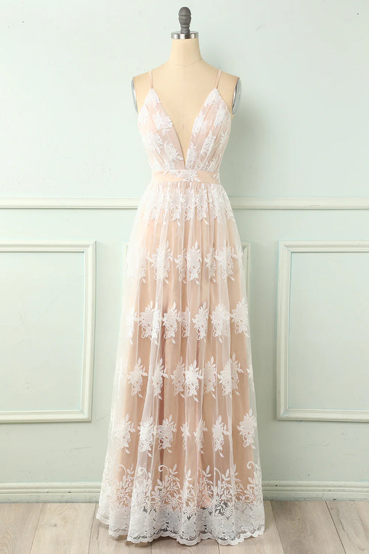 AerbaDress Spaghetti Straps White Prom Dress