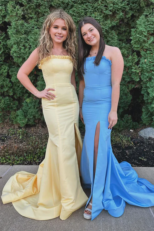 AerbaDress Yellow Evening Dress Strapless Satin Long Mermaid Prom Dresses