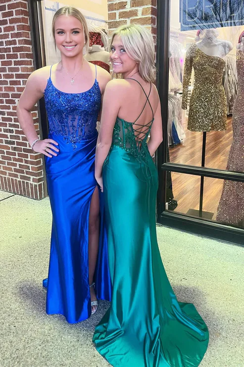 AerbaDress Royal Blue Evening Dress Appliques Scoop Neck Mermaid Long Prom Dresses