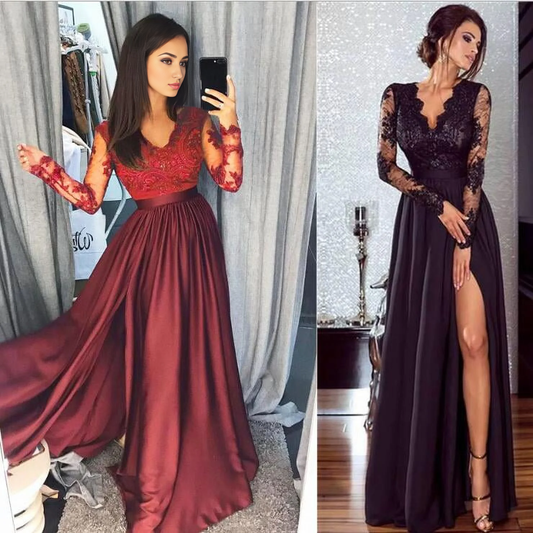 AerbaDress Elegant Women Lace Sleeve Maxi Dress Evening Party Gowns Formal Cocktail Wedding Dress