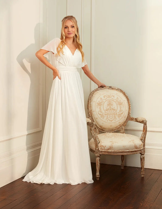 AerbaDress a chiffon a-line with angel sleeves