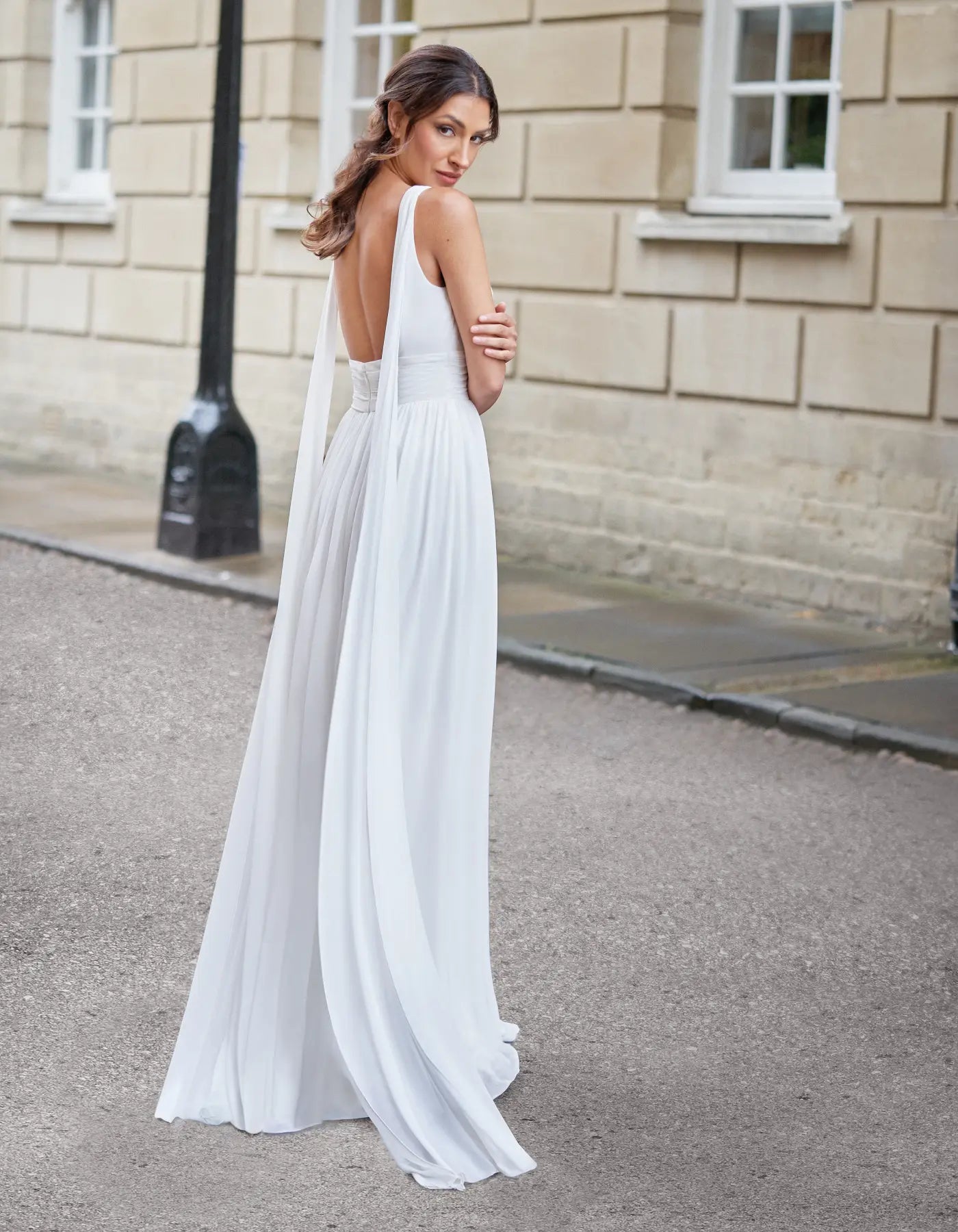 AerbaDress A Grecian Inspired Chiffon Gown With Shoulder Drapes