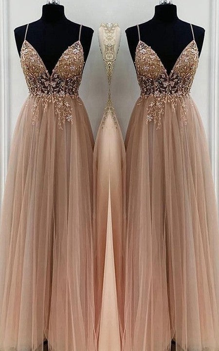 AERBA DRESS Exquisite Sparkle Prom Dresses A-Line Elegant Beading Tulle Spaghetti Straps Sleeveless Floor-Length High Quality Dresses