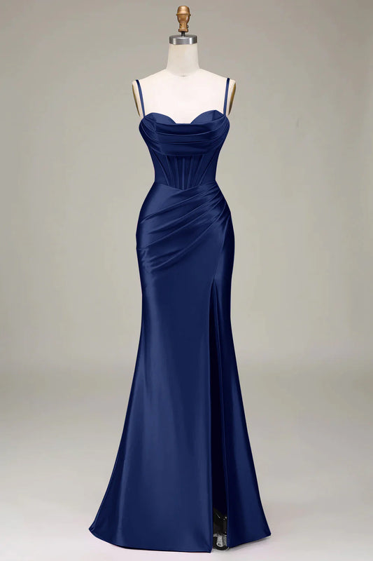 Aerba Dresses Mermaid Spaghetti Straps Corset Prom Dress with Split Front