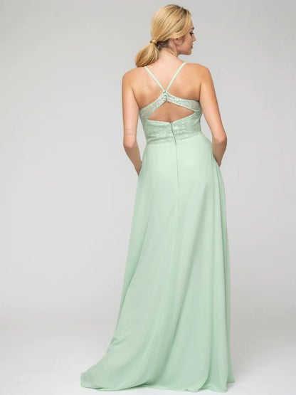 Sexy Bridesmaid Dresses with V-Neck Lace Bodice Open Back