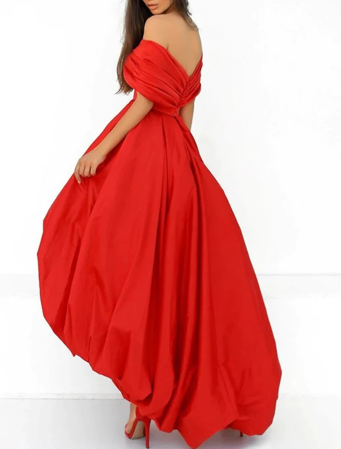 Ball Gown A-Line Prom Dresses Elegant Dress Formal Prom Asymmetrical Short Sleeve Sweetheart Taffeta with Ruched