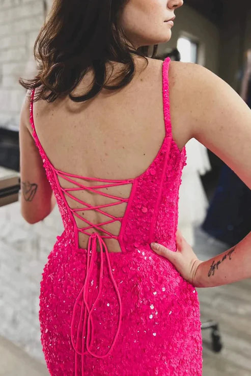 AerbaDress Sparkly Fuchsia Evening Dress Corset Sequins Long Mermaid Prom Dresses