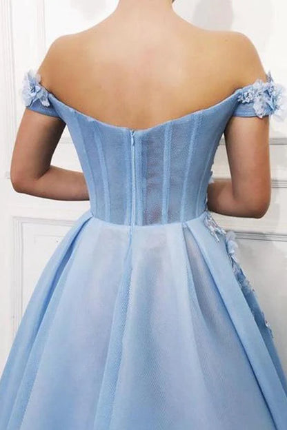 A-Line Evening Gown Floral Dress Wedding Guest Quinceanera Floor Length Short Sleeve Off Shoulder Satin with Appliques Pure Color