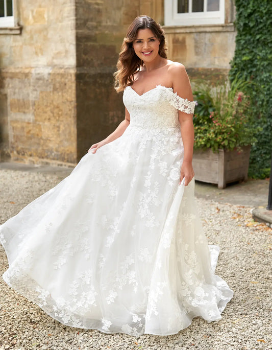 AerbaDress a fully embroidered a-line with off-the-shoulder straps