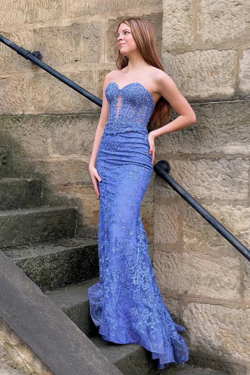 AerbaDress Mermaid Long Prom Dress Strapless Floral Evening Dress