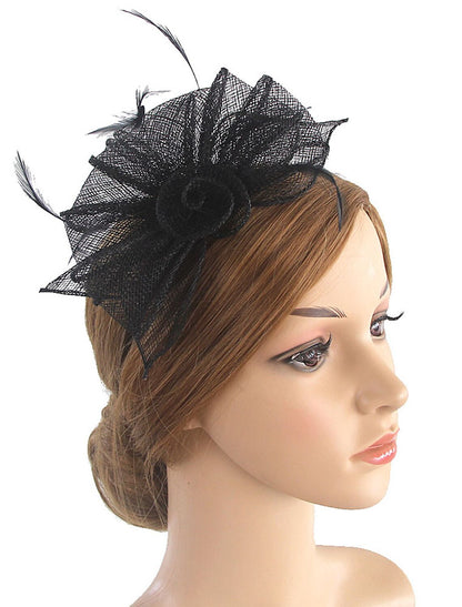 AerbaDress Fascinators Kentucky Derby Hat Headwear Organza Polyester / Polyamide Bucket Hat Party / Evening Holiday Cocktail Royal Astcot Vintage Style Elegant With Feather Appliques Headpiece Headwear