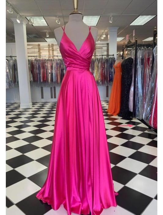 A-Line Prom Dresses Sexy Dress Formal Wedding Guest Floor Length Sleeveless Spaghetti Strap Bridesmaid Dress Charmeuse