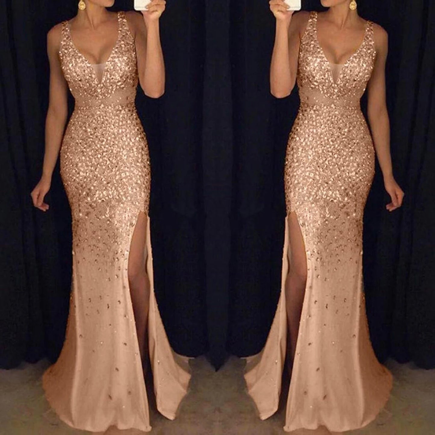 AerbaDress Wedding Guest Dresses Prom Dresses Sequin Prom Evening Bridesmaid V Neck Formal Dresses