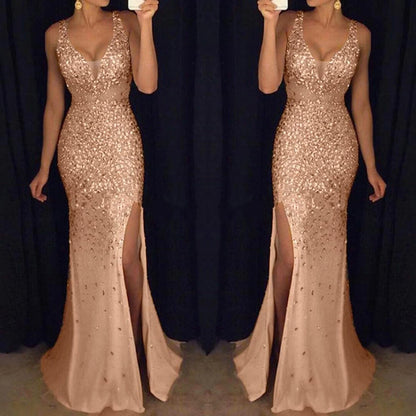 AerbaDress Wedding Guest Dresses Prom Dresses Sequin Prom Evening Bridesmaid V Neck Formal Dresses