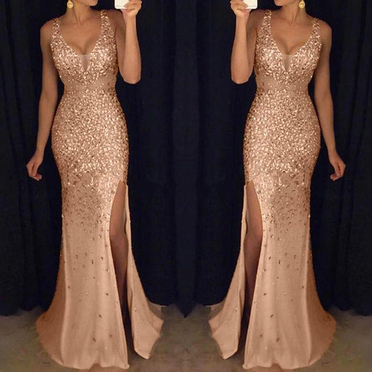 AerbaDress Wedding Guest Dresses Prom Dresses Sequin Prom Evening Bridesmaid V Neck Formal Dresses