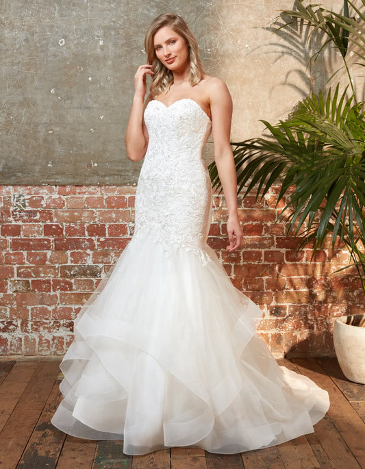 AerbaDress strapless lace mermaid with waterfall skirt