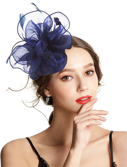 AerbaDress Fascinators Headpiece Tulle Tea Party Horse Race Ladies Day Elegant Retro With Feather Flower Headpiece Headwear