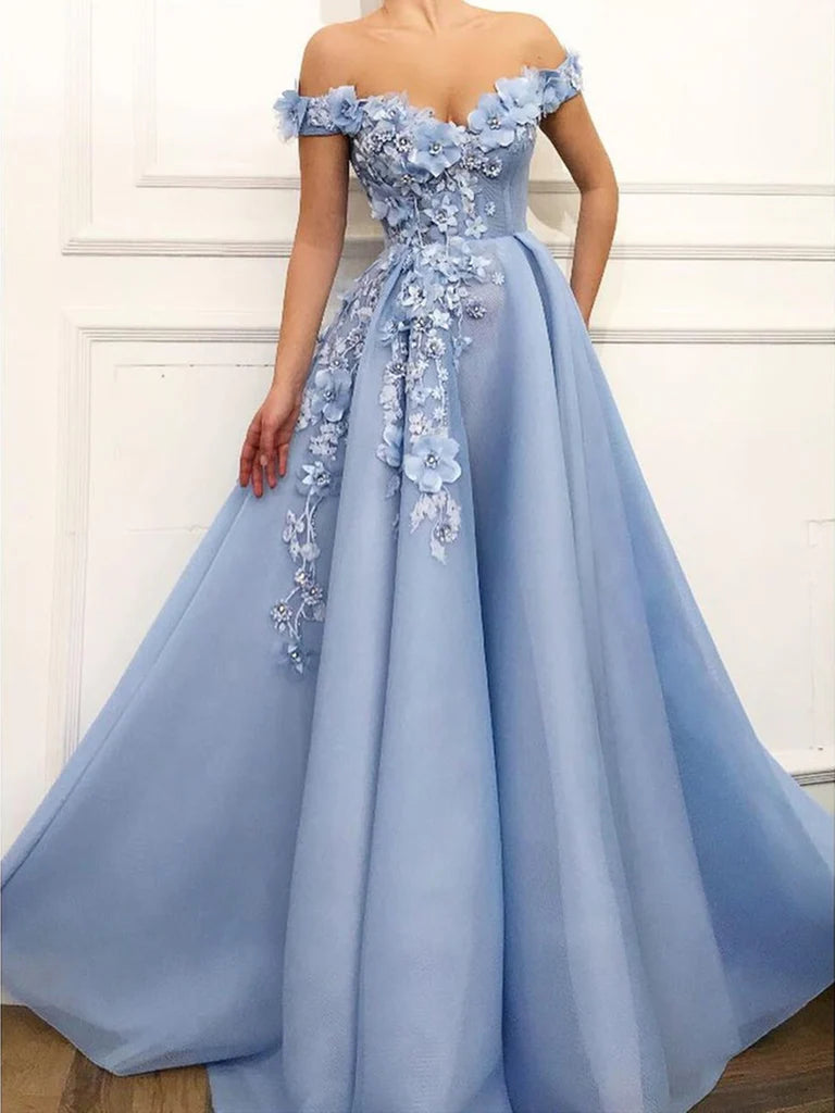 A-Line Evening Gown Floral Dress Wedding Guest Quinceanera Floor Length Short Sleeve Off Shoulder Satin with Appliques Pure Color