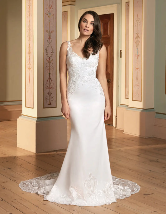 AerbaDress a crepe sheath with modern lace train