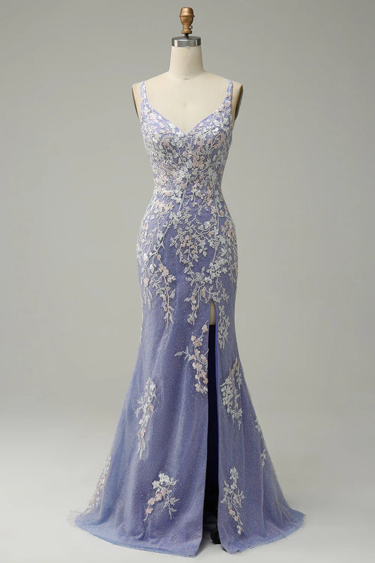 AerbaDress Mermaid V Neck Long Prom Dress with Appliques Beading