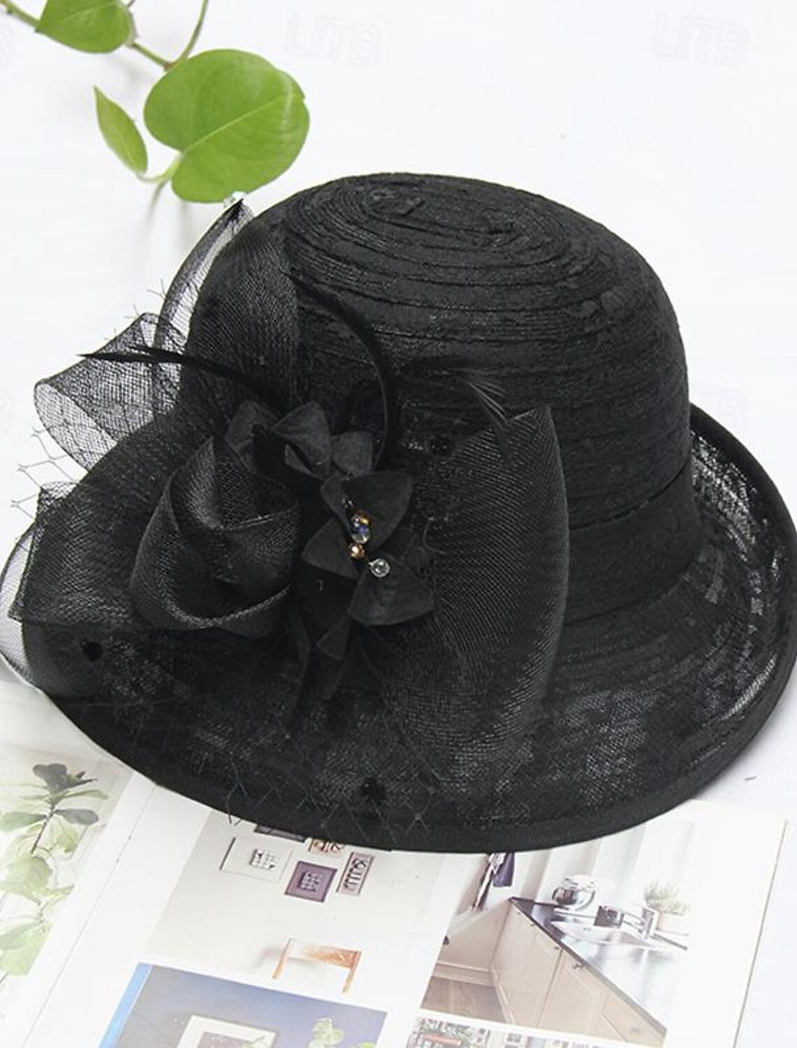 AerbaDress Fascinators Kentucky Derby Hat Headwear Organza Bowler / Cloche Hat Bucket Hat Straw Hat Casual Holiday Elegant Vintage With Feather Bowknot Headpiece Headwear