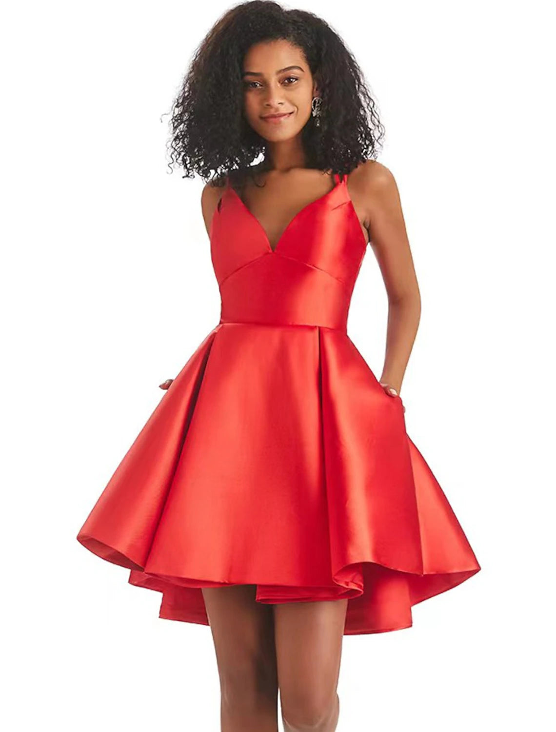 A-Line Homecoming Dresses Backless Dress Holiday Birthday Short / Mini Sleeveless V Neck Satin with Pleats