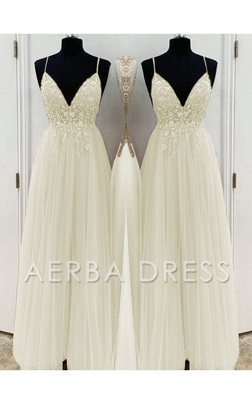 AERBA DRESS Exquisite Sparkle Prom Dresses A-Line Elegant Beading Tulle Spaghetti Straps Sleeveless Floor-Length High Quality Dresses