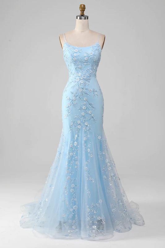 AerbaDress Mermiad Blush Spaghetti Straps Prom Dress with Appliques