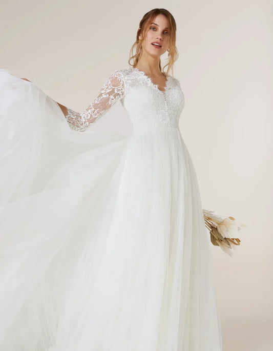 AerbaDress a chantilly lace gown with sleeves Wedding Dresses