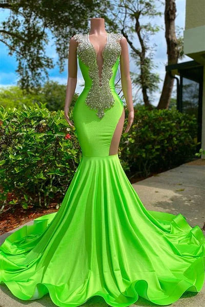 AerbaDress Mermaid Prom dresses V-Neck Sequined Backless Floor-Length Sleeveless Lace Beaded Evening Dress