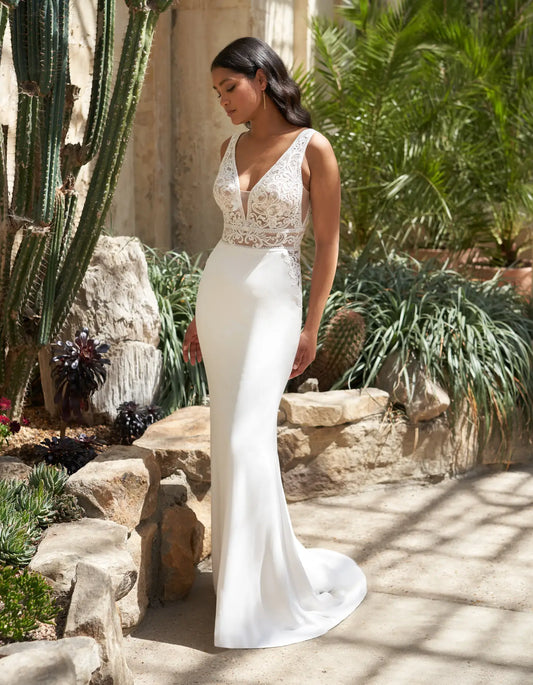 AerbaDress a crepe sheath gown with symmetrical taping details