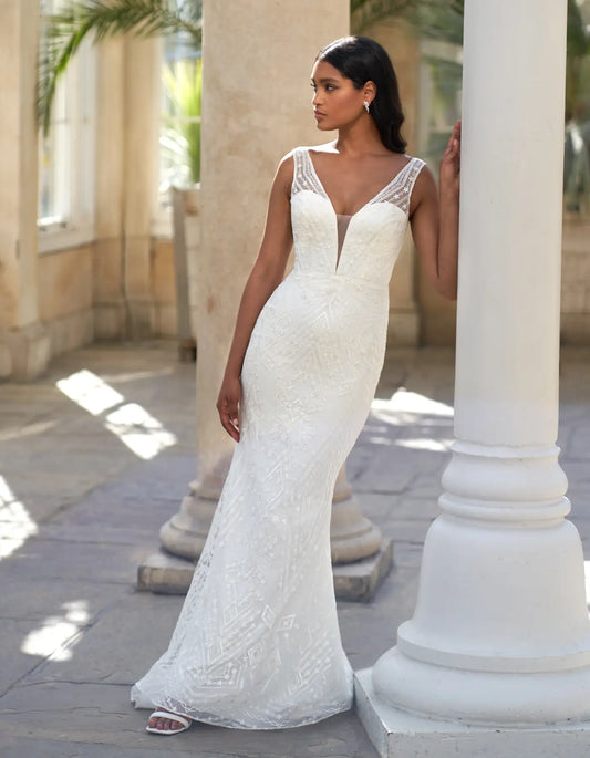 AerbaDress an art deco inspired sheath with plunging neckline