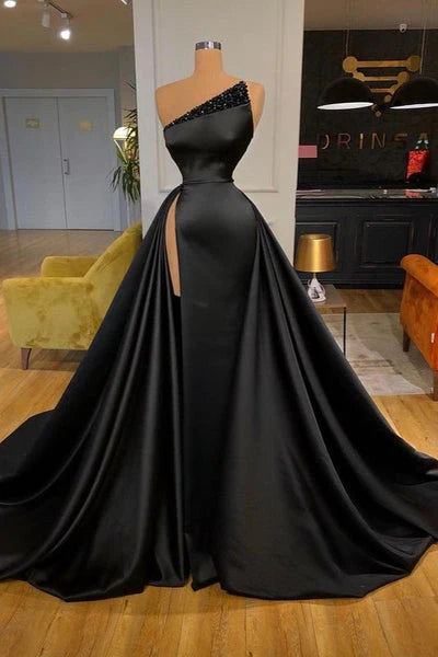 AerbaDress Sexy Evening Dress Black Beaded Long Prom Dresses Slit