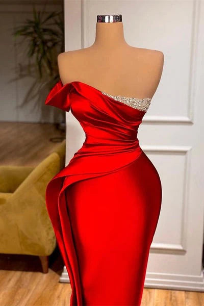 AerbaDress Beaded Ruffles Evening Dress Sexy Red Mermaid Long Prom Dresses