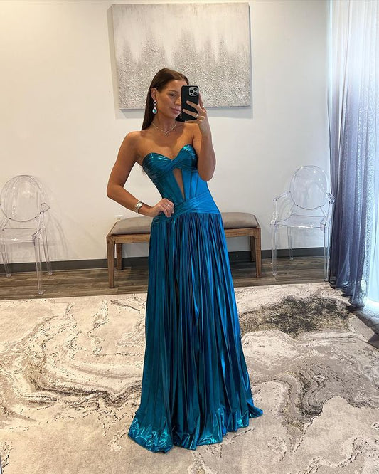 AerbaDress A-Line/Princess Prom Dresses Sweetheart Sleeveless Floor-Length Satin keyhole