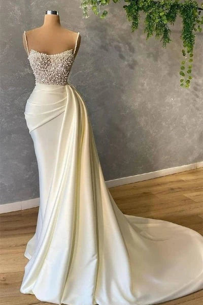 AerbaDress Spaghetti Strap Mermaid Prom dresse Sweetheart Sleeveless Sequin Beaded Foor-Length Evening Dress