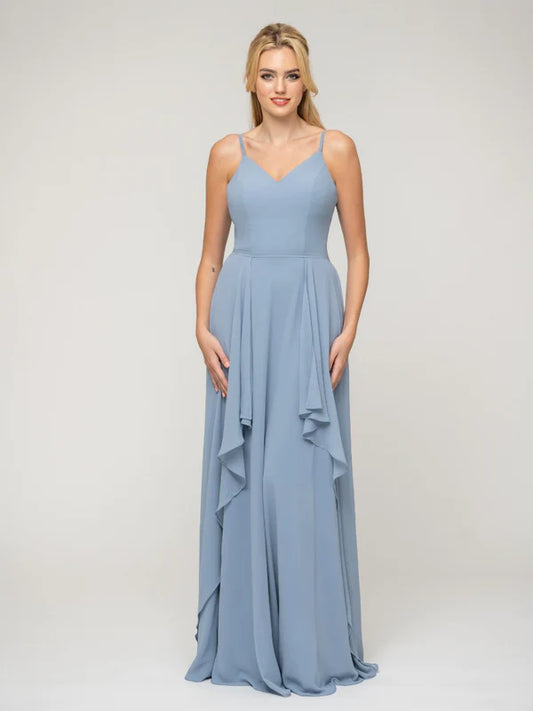 A Line Princess Spaghetti Strap Chiffon Bridesmaid Dresses