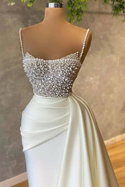 AerbaDress Spaghetti Strap Mermaid Prom dresse Sweetheart Sleeveless Sequin Beaded Foor-Length Evening Dress