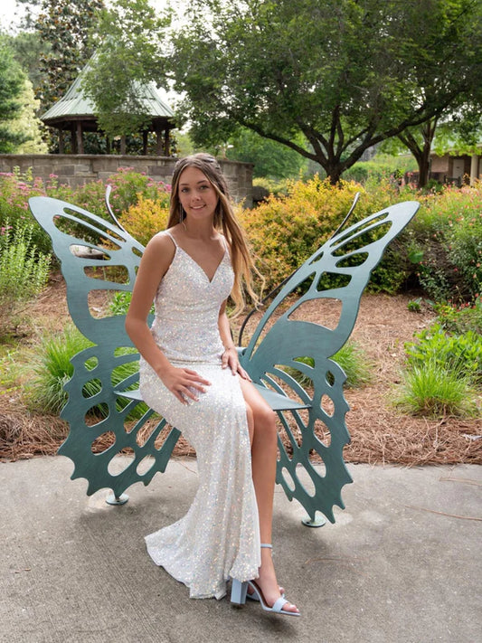 AerbaDress Spaghetti Strap V Neck Velvet Sequin Prom Dresses