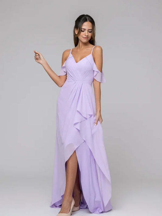 Cold Shoulder Chiffon Open Back High Low Bridesmaid Dresses