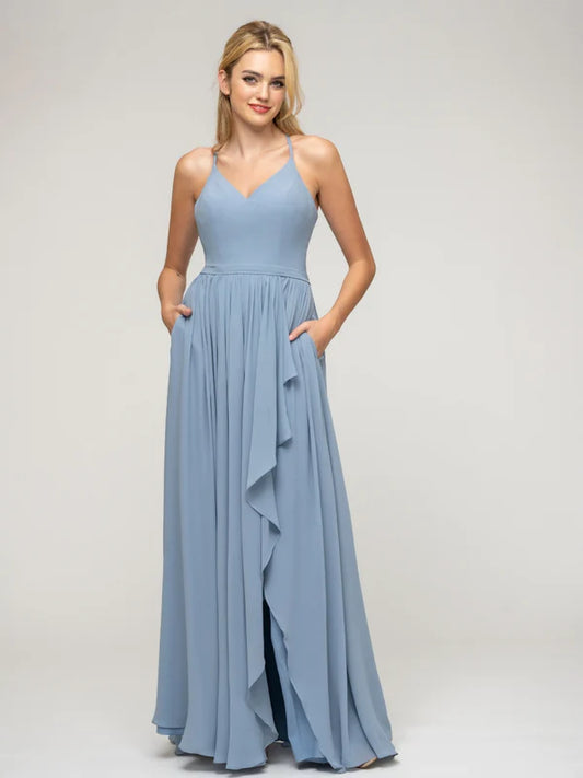 Halter Chiffon Tie Back High Low Bridesmaid Dresses