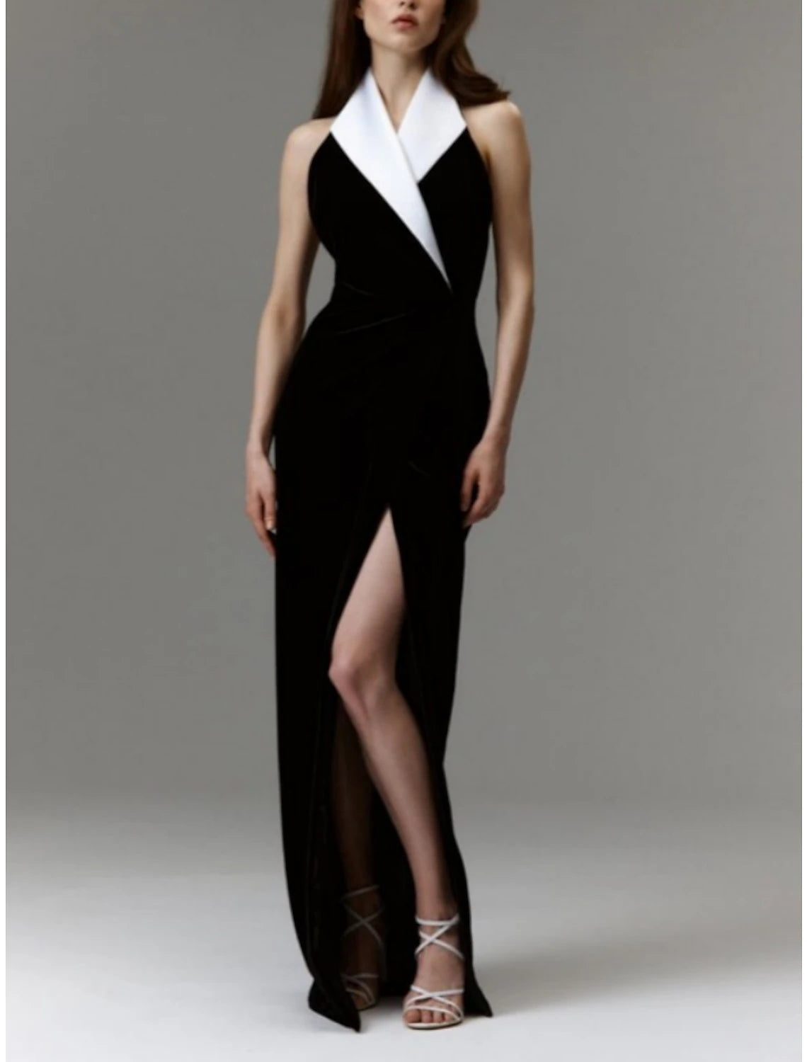 Sheath / Column Evening Gown Elegant Dress Formal Floor Length Black Dress Sleeveless V Neck Imitation Silk with Slit