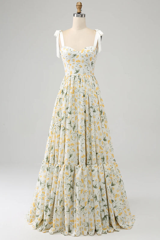 Aerba Dresses Ivory A-Line Floral Long Prom Dress