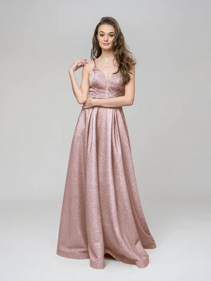 AerbaDress Spaghetti Strap Metallic Glitter Sweetheart Prom Dresses